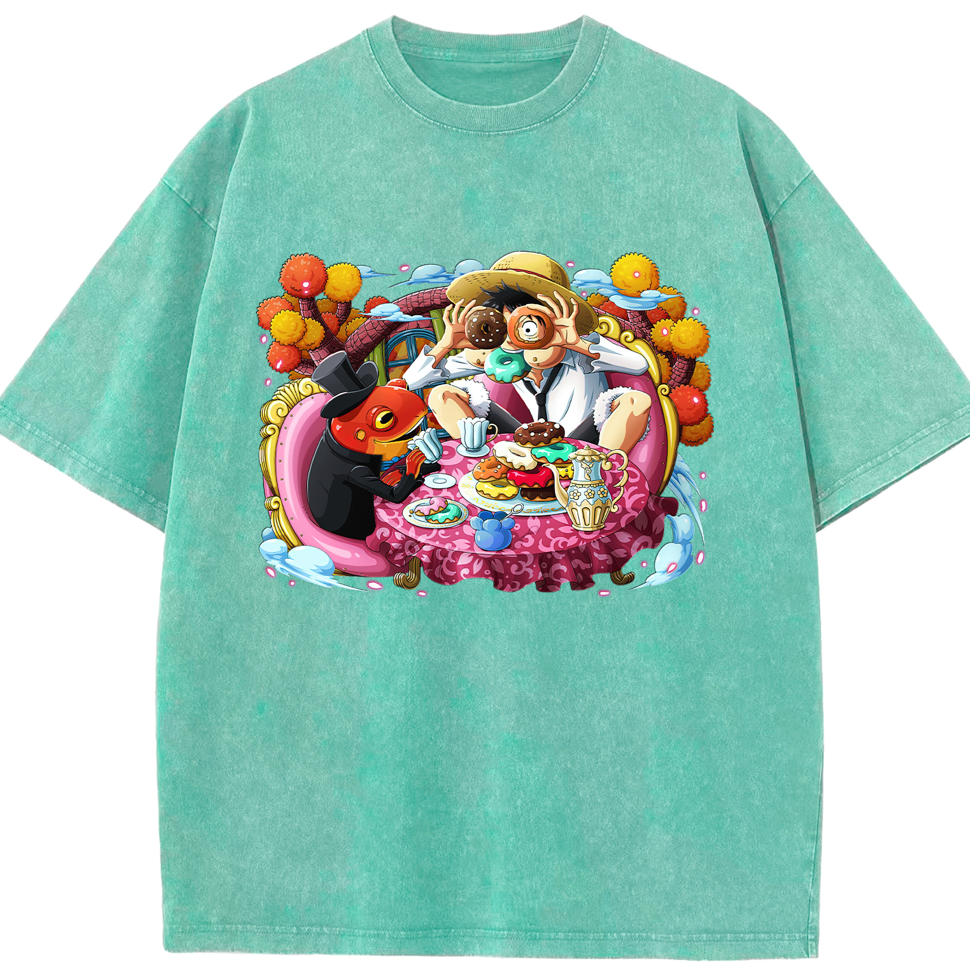 ワンピース モンキー・D・ルフィ ONE PIECE Monkey D. Luffy 綿100% ヴィンテージ風 半袖Tシャツ（フロントプリント）